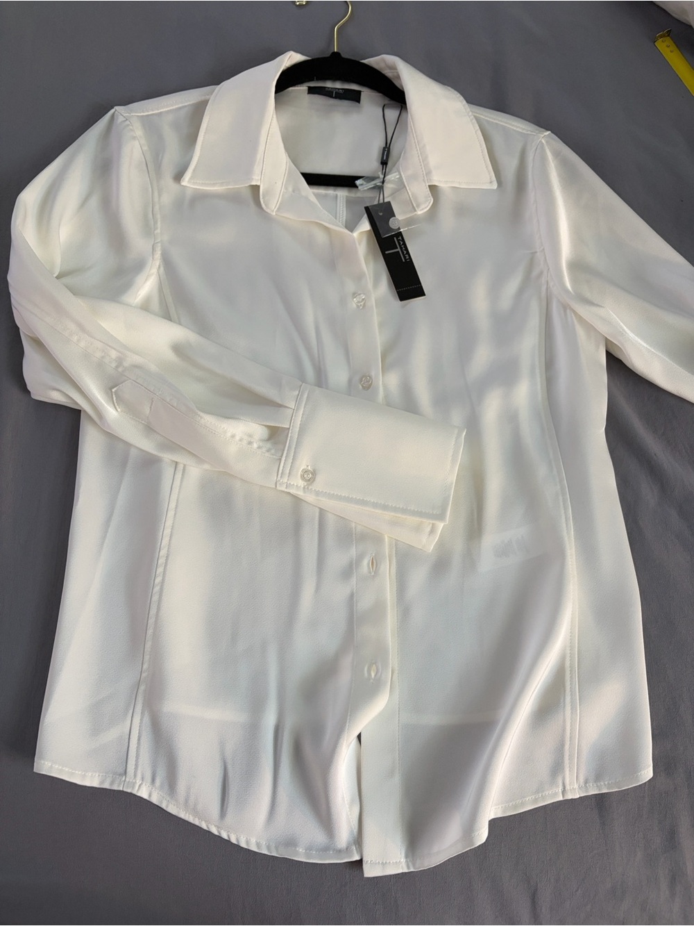 Tahari White Satin Button-Front Blouse